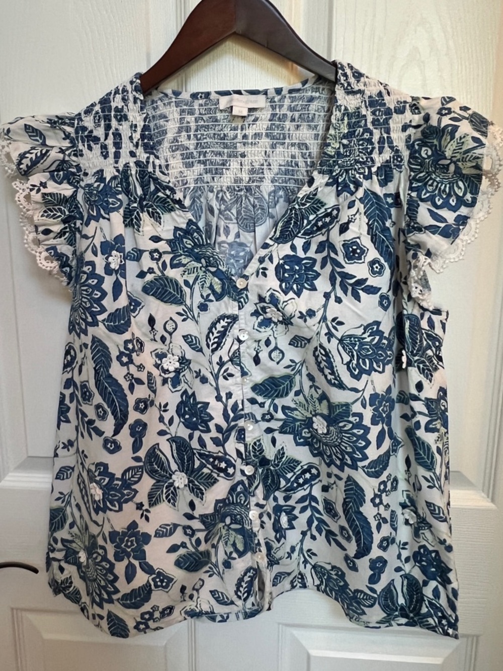 Jennifer & Grace Cottagecore Floral 100% Cotton V-Neck Flutter Sleeve Flowy Top